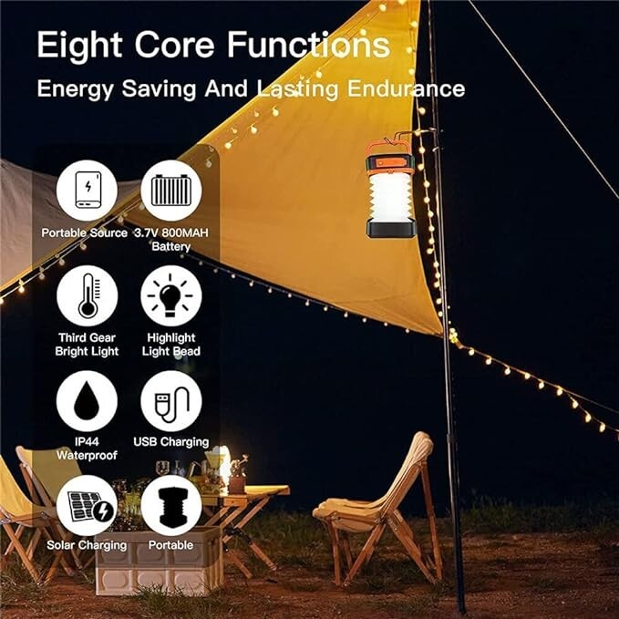 Solar Rechargeable LED Flashlight Camping Tent Light Torch Lantern Lamp