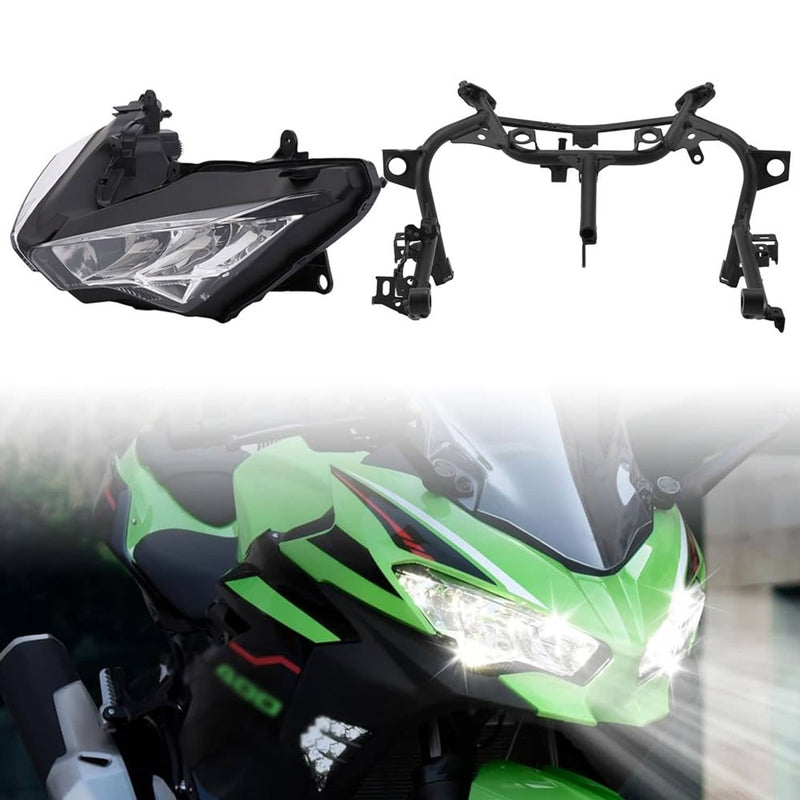 LED Headlight Assembly & Stay Fairing Bracket for Kawasaki Ninja 400 2018-24