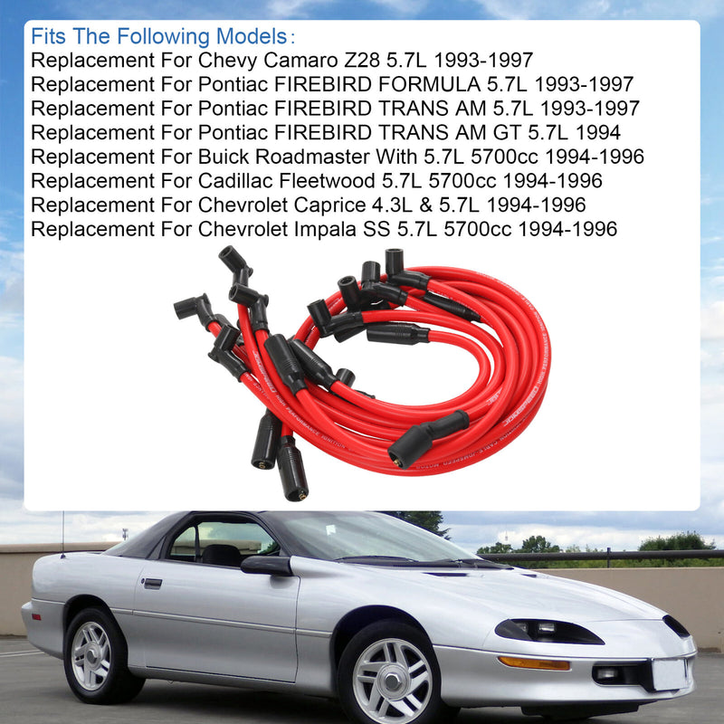 Red 10.2mm Spark Plug Wires Set for 1992-1996 Chevrolet Corvette LT1 5.7L