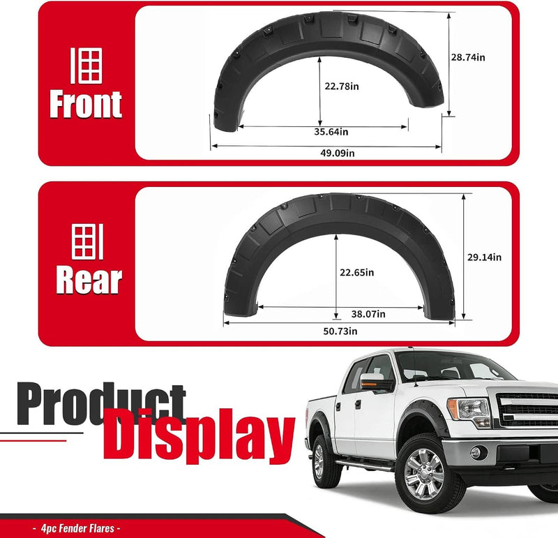 DURAFORCE Pocket Riveted Wheel Fender Flare for Ford F150 F-150 Styleside 2009-2014 4PCS