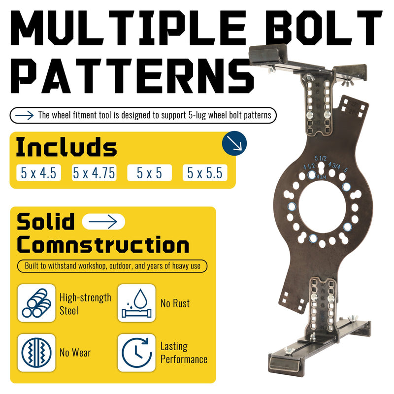 14"-22" Wheel Fitment Simulator Tool for Tire Test Size Measuring Mockup 5-Lug
