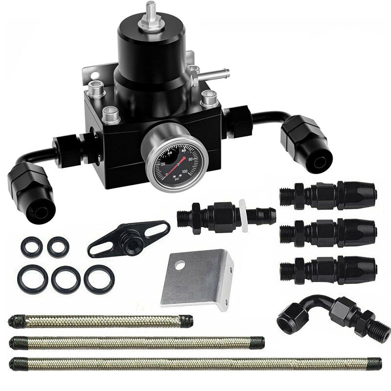 Universal Adjustable Fuel Pressure Regulator Kit 100psi AN6 Fitting Black