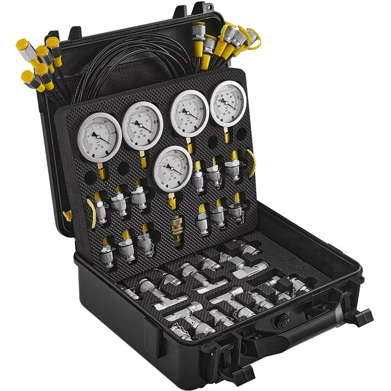 Hydraulic Pressure Test Kit 5 Gauges 13 Couplings 14 Connectors 5 Hoses 14 Tee