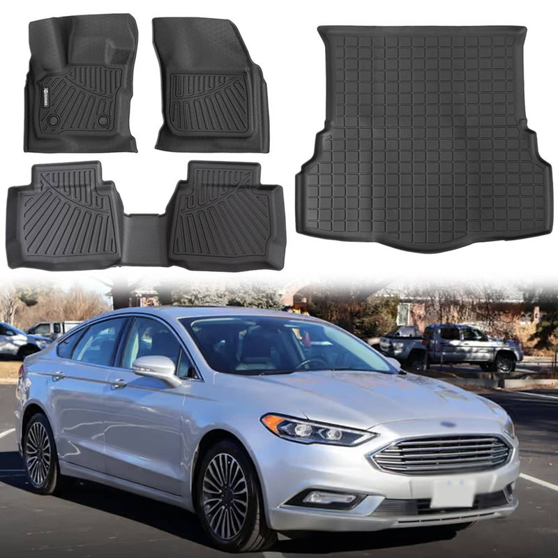 TPE Floor Mats & Cargo Liners All-Weather Black for Ford Fusion 2017-2020 4Pcs