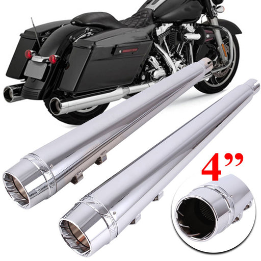 DURAFORCE 4" Slip On Mufflers Exhaust Pipes for Harley Touring Bagger 1995-2016 Chrome
