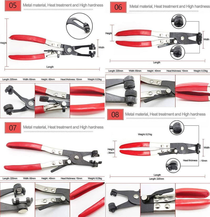 Hose Clamp Clip Plier Tool Set Swivel Jaw Flat Angled Band Flexible Automotive