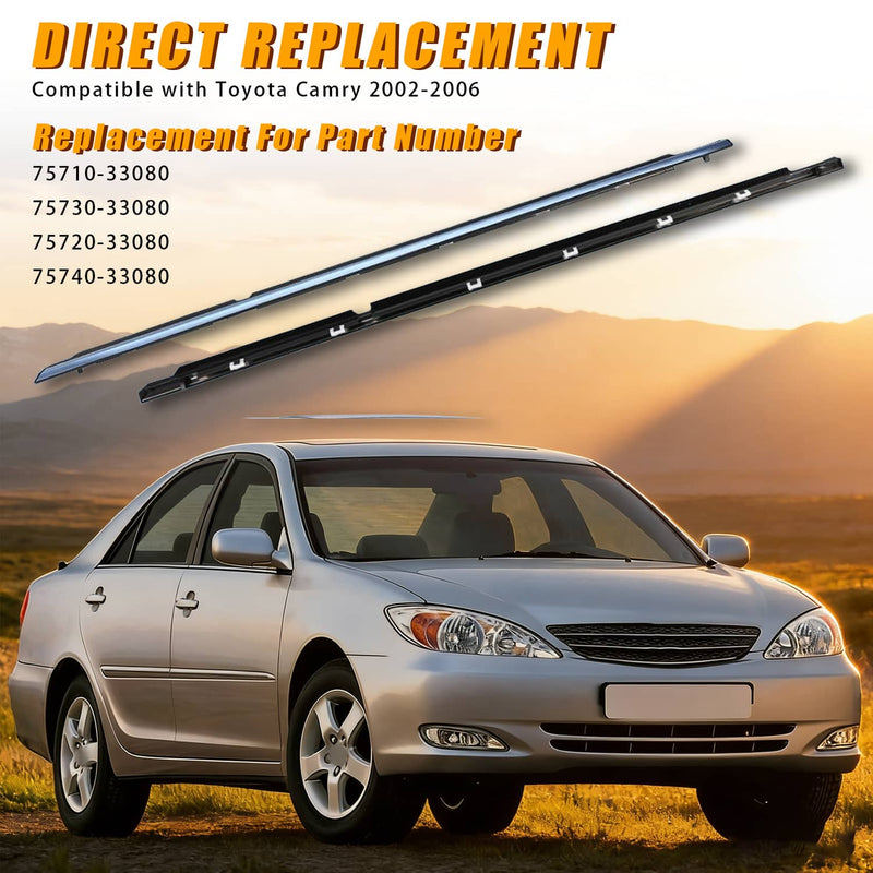 4Pcs Window Molding Trim Weather Strip Seal Strip for Toyota Camry 2002-2006