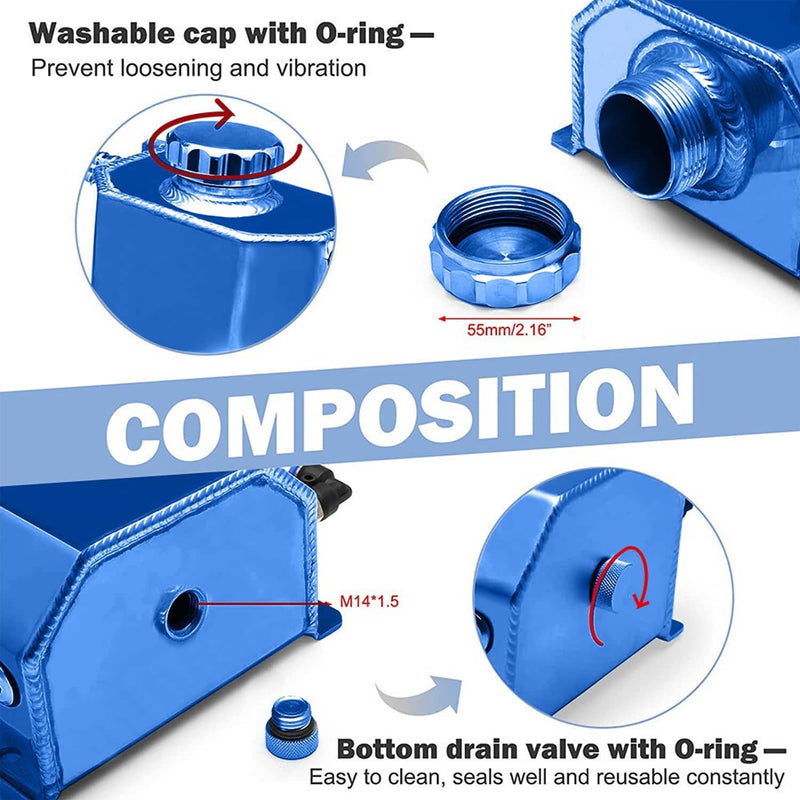 Universal 2L Aluminum Coolant Radiator Overflow Recovery Water Tank