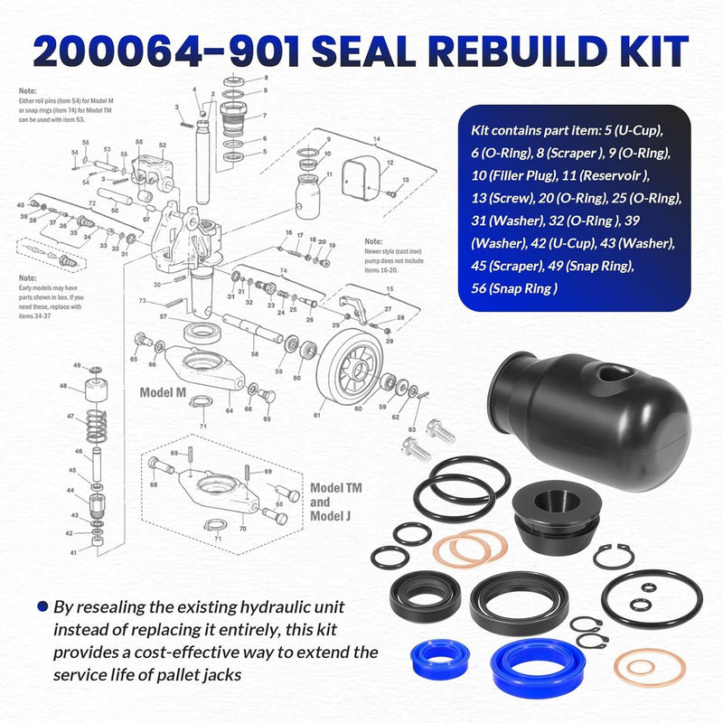 200064-901 Hydraulic Seal Rebuild Kit for Multiton Pallet Jack TM M J Series