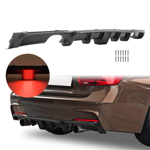 DURAFORCE Rear Bumper Lip Diffuser LED Light for BMW F30 F31 M Sport 2012-18 Carbon Style