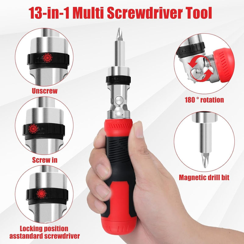 13-in-1 Tool Ratchet Screwdriver Flat Head Square Torx Hex Phillips