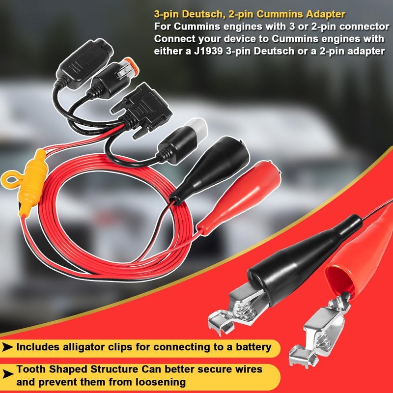493033 3-Pin Deutsch 2-Pin Adapter for Nexiq USB Link 2&3 for Cummins J1939