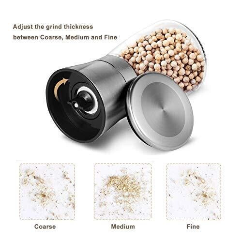 Refillable Salt and Pepper Grinder Set Shaker Stainless Steel for Kitchen