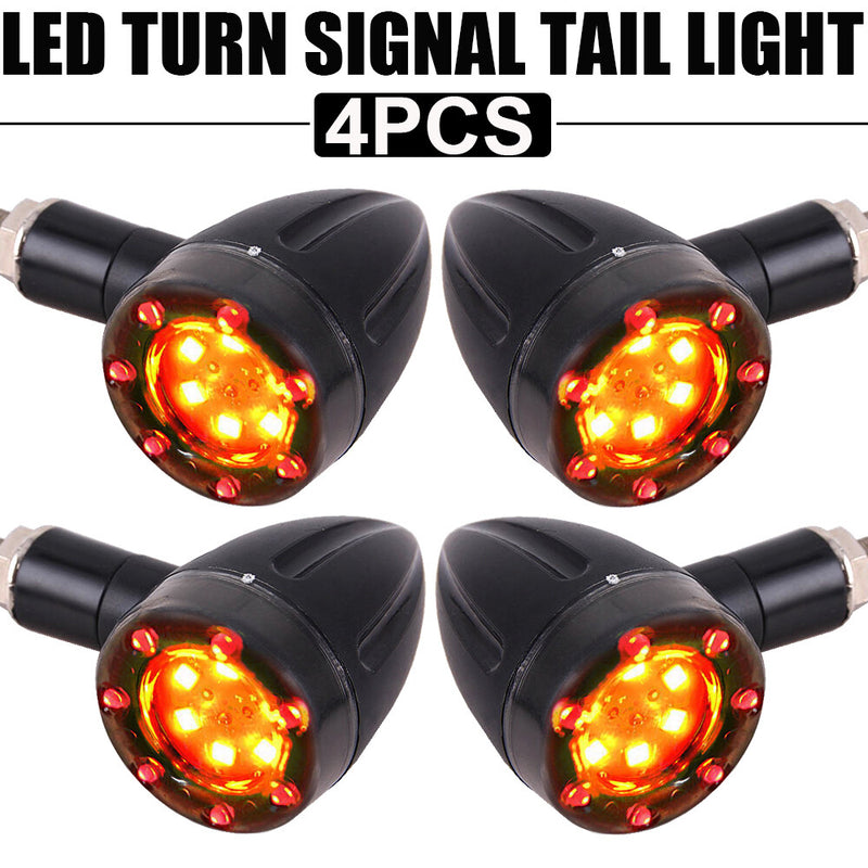 4x Universal Motorcycle LED Red Amber Turn Signal Indicator Blinker Lights