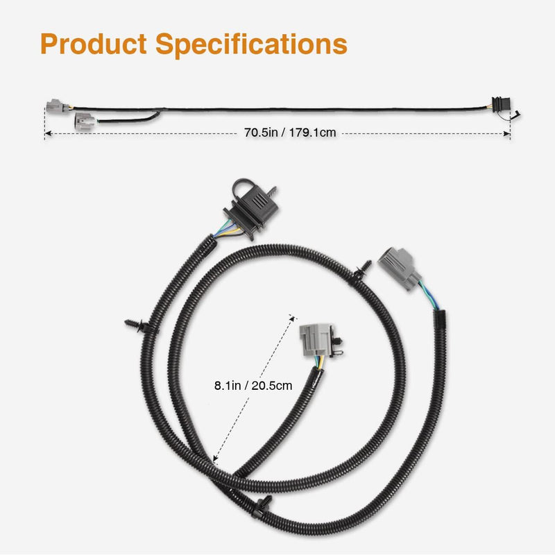 92015 Tow Hitch Trailer Wiring Harness for Jeep 07-18 Wrangler JK 70.5" 4-Way