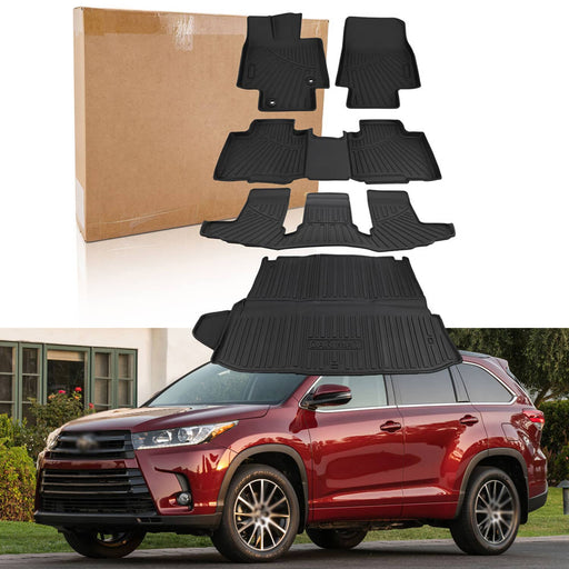 DURAFORCE 3D TPE 3 Rows Floor Mats Cargo Liner for Toyota Highlander 2020-2025 5Pcs Set