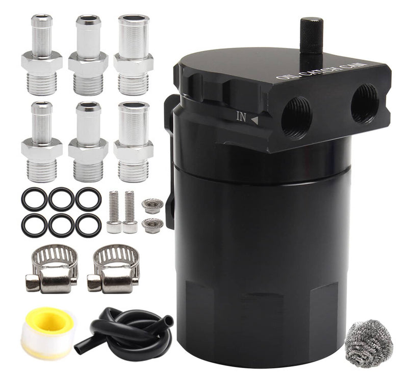Universal Black Oil Catch Can Kit with Hose Baffled Reservoir Aluminum Tank
