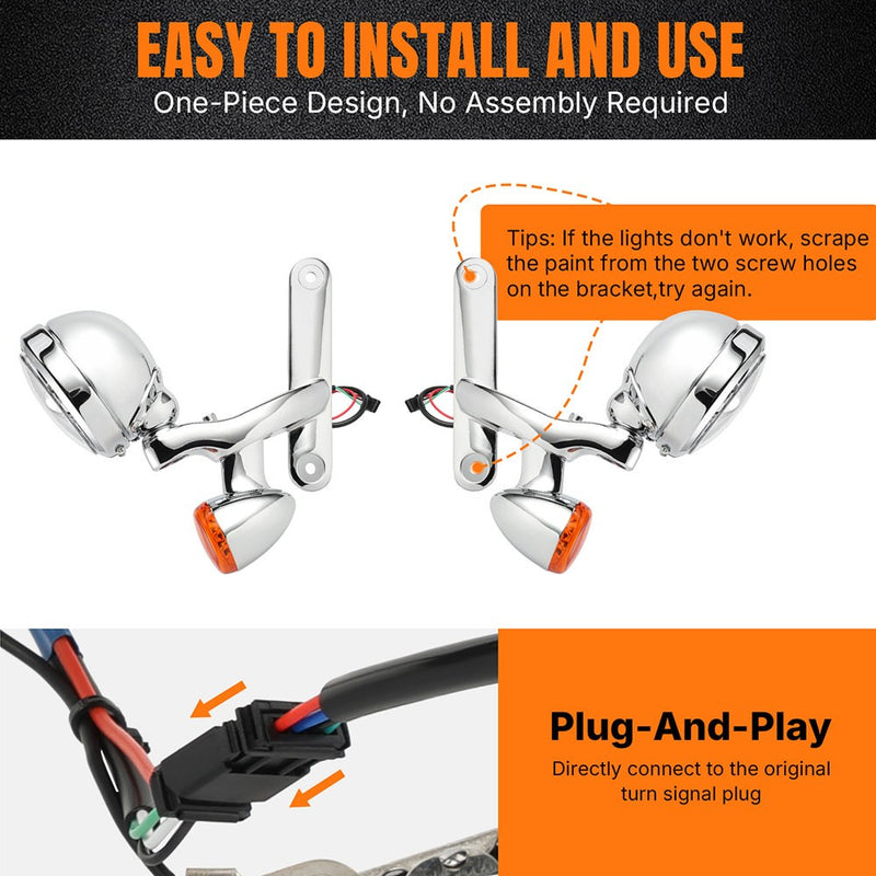 LED Auxiliary Passing Spot Fog Lights w/ Turn Signal for Harley FLHX 06-22