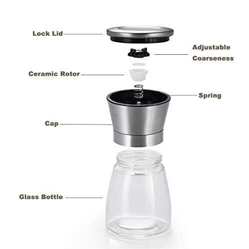 Refillable Salt and Pepper Grinder Set Shaker Stainless Steel for Kitchen