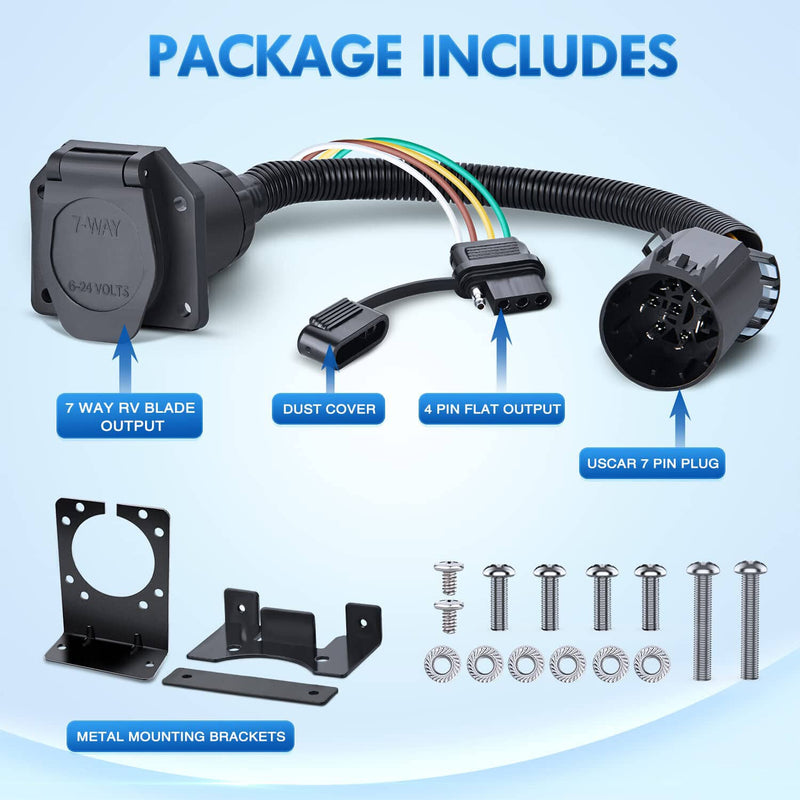 7 Way Trailer Wiring Harness 4 Way Flat Plug Kits for Chevy Silverado 1500 2500