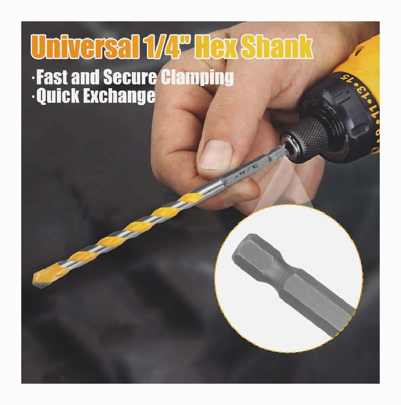 Masonry Concrete Drill Bit Set 1/4 Inch Hex Shank Carbide Tips 3/8 5/32