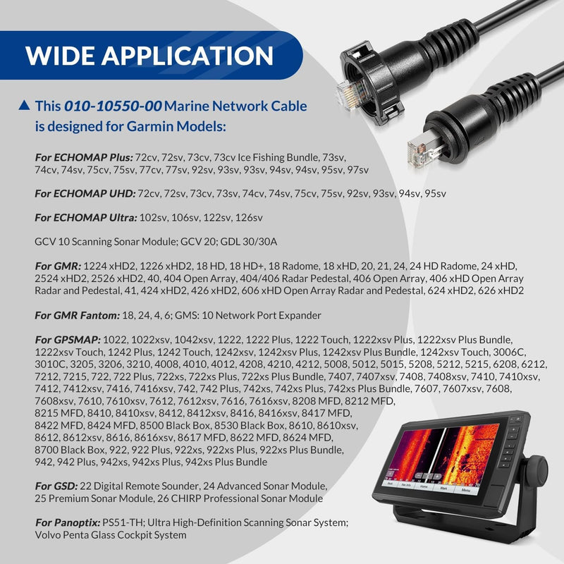 010-10550-00 Marine Network Cable for Garmin 10FT Durable RJ45 Ethernet Cord