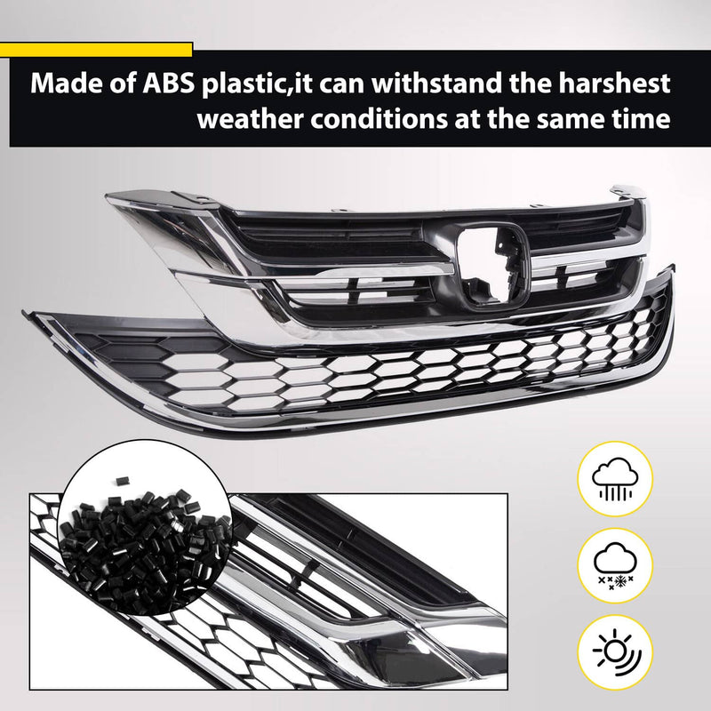 DURAFORCE Front Bumper Upper & Lower Grille ABS Chrome for Honda CRV CR-V 2010 2011