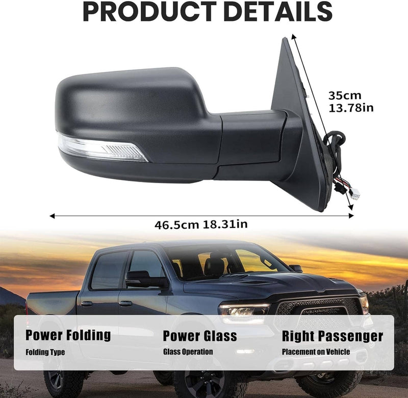68276500AH Heated Mirror Power Fold Signal Light Right for Ram 1500 2019-2024