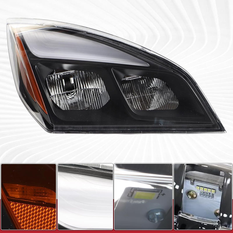 Full LED Headlights Headlamps Pair for Freightliner Cascadia Black