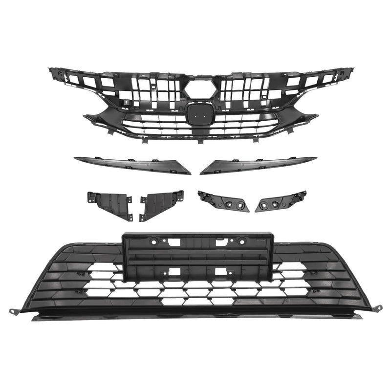 DURAFORCE Front Bumper Upper Lower Grille Eyelid Molding Set for Honda Civic 2022-2024
