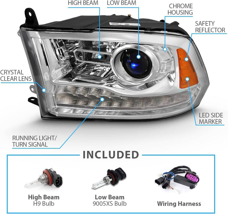 Chrome Projector Headlights w/LED DRL for Dodge Ram 1500 2500 3500
