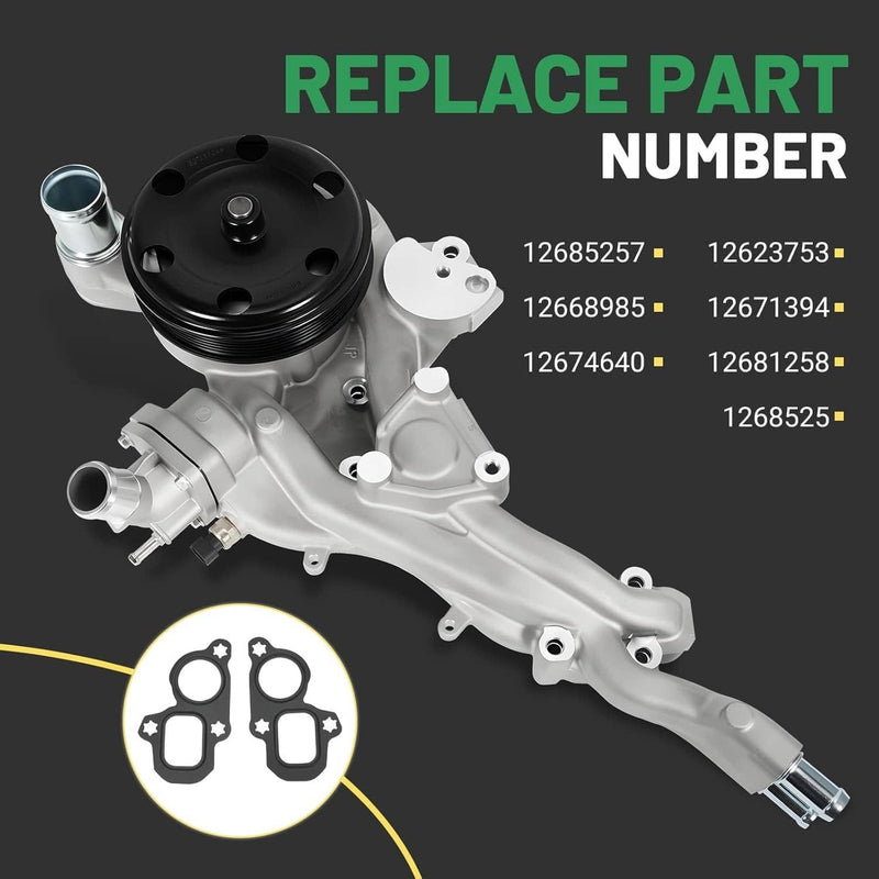 Water Pump with Thermostat for Chevy Silverado 1500 GMC Sierra Cadillac CTS 14-2