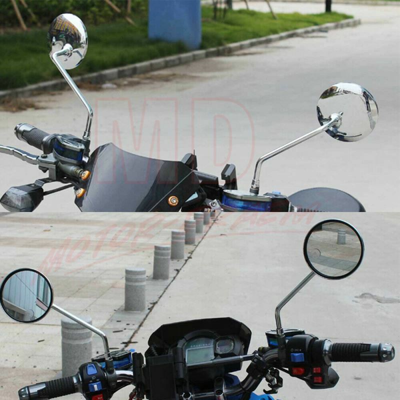 Pair Universal Round Long Stem Motorcycle Mirrors 10mm Chrome Left Right