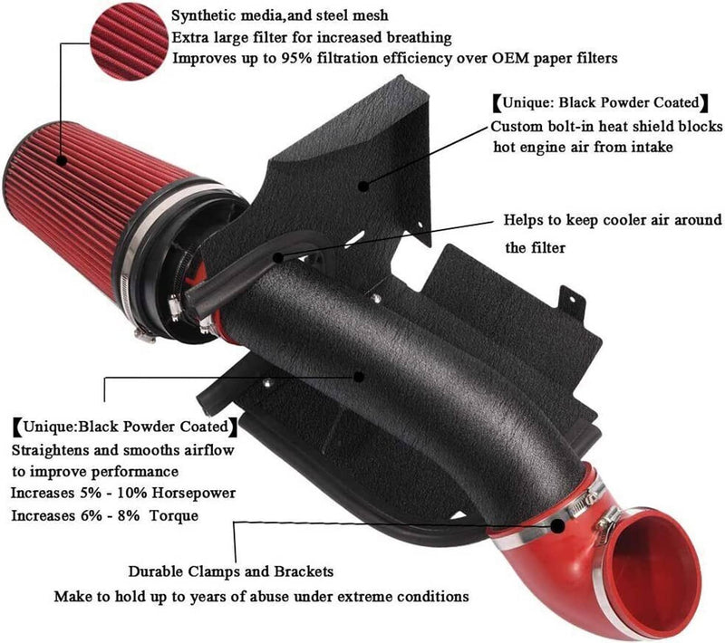 4" Cold Air Intake Kit with Filter for 99-06 GMC Chevy V8 4.8L 5.3L 6.0L