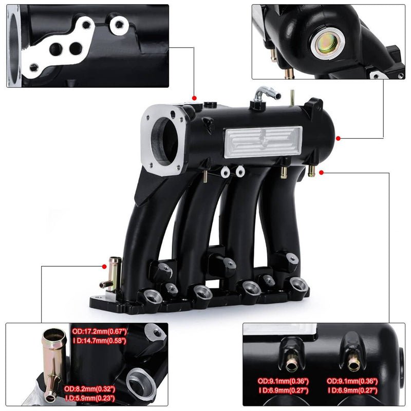 Black Intake Manifold for 1988-2000 Honda Civic Del Sol D15A2 D16Y8 D-Series
