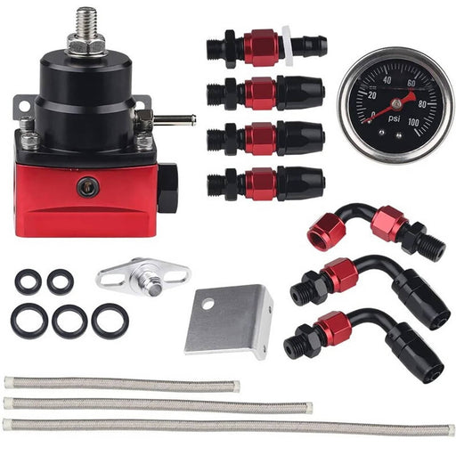 DURAFORCE Black-Red Adjustable Fuel Pressure Regulator Kit Oil Gauge -6AN 6AN 0-100psi