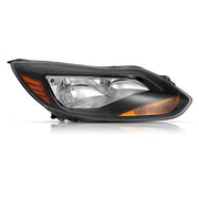 DURAFORCE Black Right Passenger Side Headlight Clear Lens Halogen for Ford Focus 2012-2014