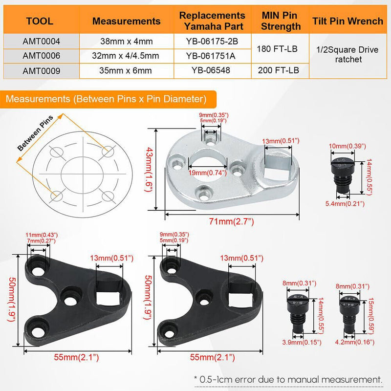 MT0006 Outboard Trim Tilt Pin Wrench Tool Set for Yamaha Suzuki Johnson Evinrude