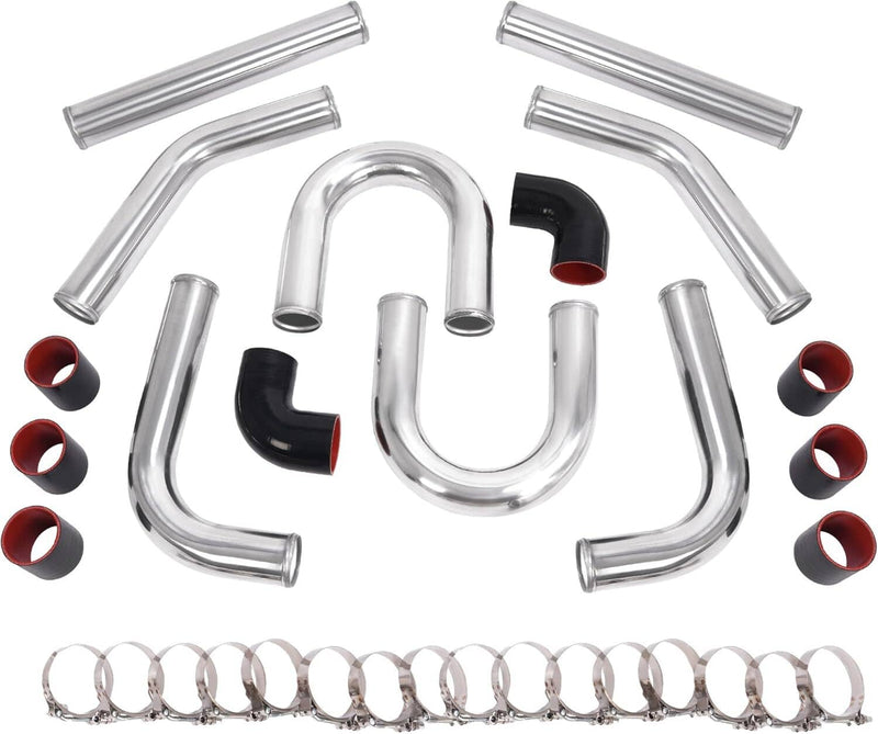 3" Polished Intercooler Piping Kit with U Pipe Black Silicone Coupler Clamp DIY
