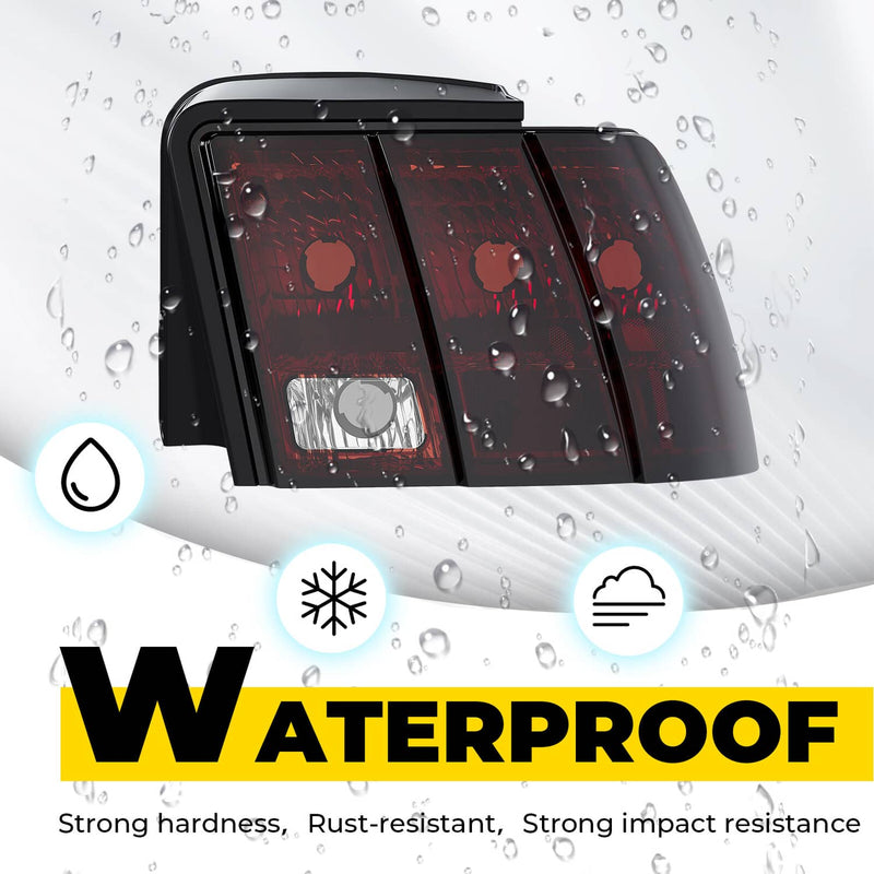 DURAFORCE Tail Lights Rear Brake Lamps for Ford Mustang 1999-2004 Red Smoked Left Right