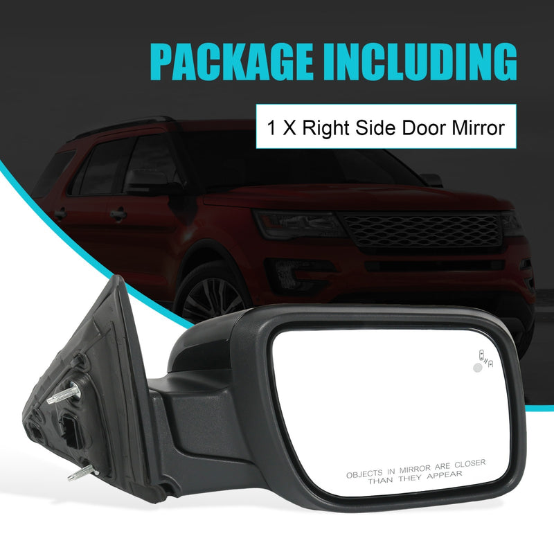 Side Mirror w/ Blind Spot Puddle Lamp Passenger for Ford Explorer 2016-2019