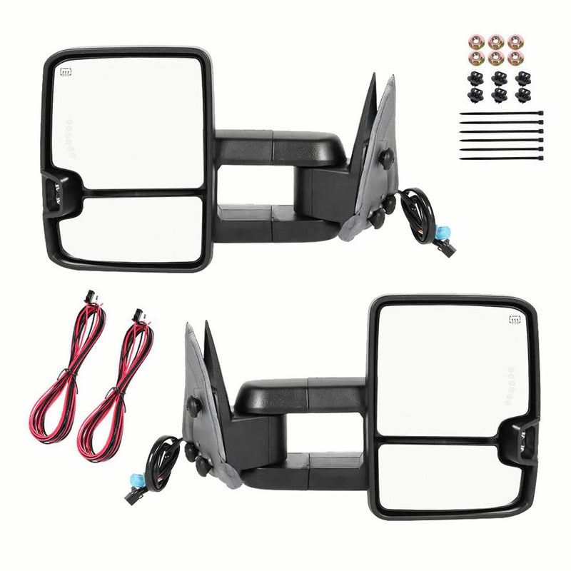Chrome Tow Mirror Power Heated Extend for Chevy Silverado Sierra Suburban 1500