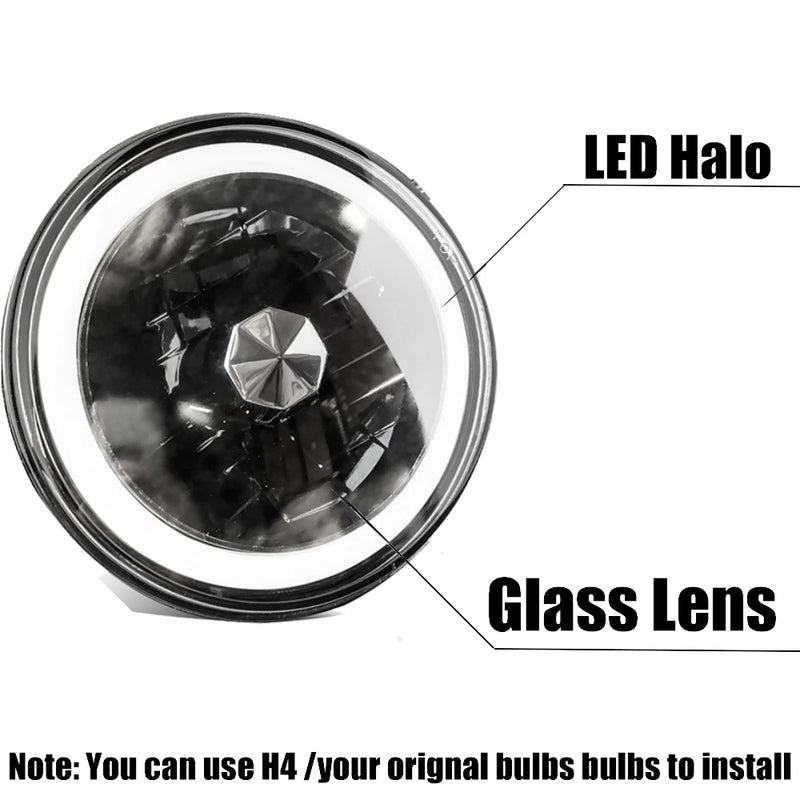 DURAFORCE For 1950-1979 VW Beetle Pair 7" Inch Round LED Headlights Halo Cold White LH RH