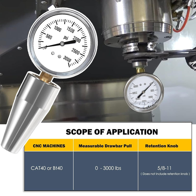 Drawbar Force Gage Spindle Force Test Gauge for CAT40 or BT40 CNC Machines