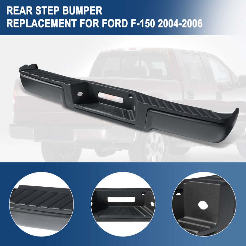 Black Rear Step Bumper with LED Light for Ford F150 2004-2006 without Sensor Hol