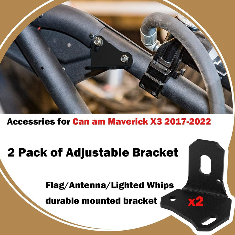 Rear LED Flag Whip Light Antenna Mount Brackets for Can Am UTV Maverick X3 2 Pie