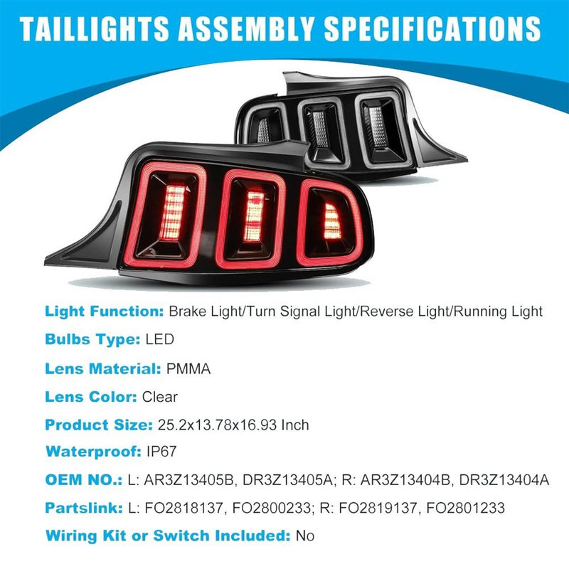 Full LED Sequential Tail Lights Black Brake Lamps for 2010-2014 Ford Mustang
