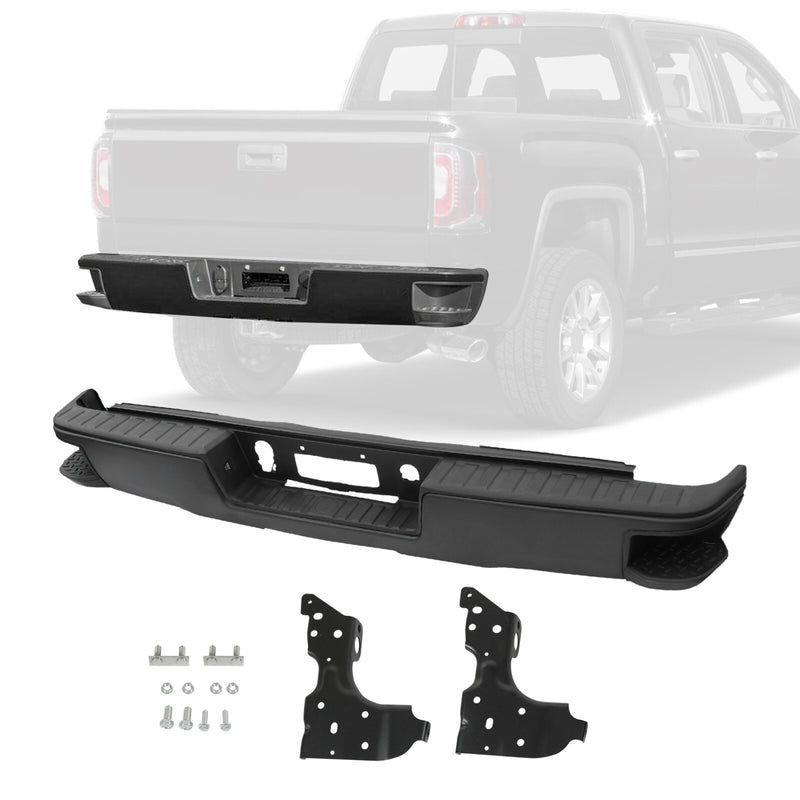 Rear Step Bumper Black without Sensor Hole for Chevy Silverado Sierra 1500 14-18