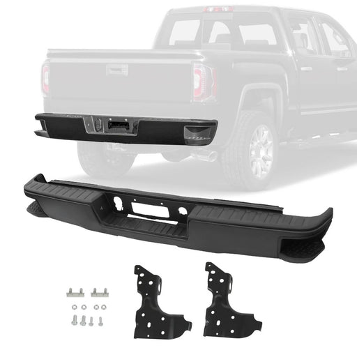 DURAFORCE Rear Step Bumper Black without Sensor Hole for Chevy Silverado Sierra 1500 14-18