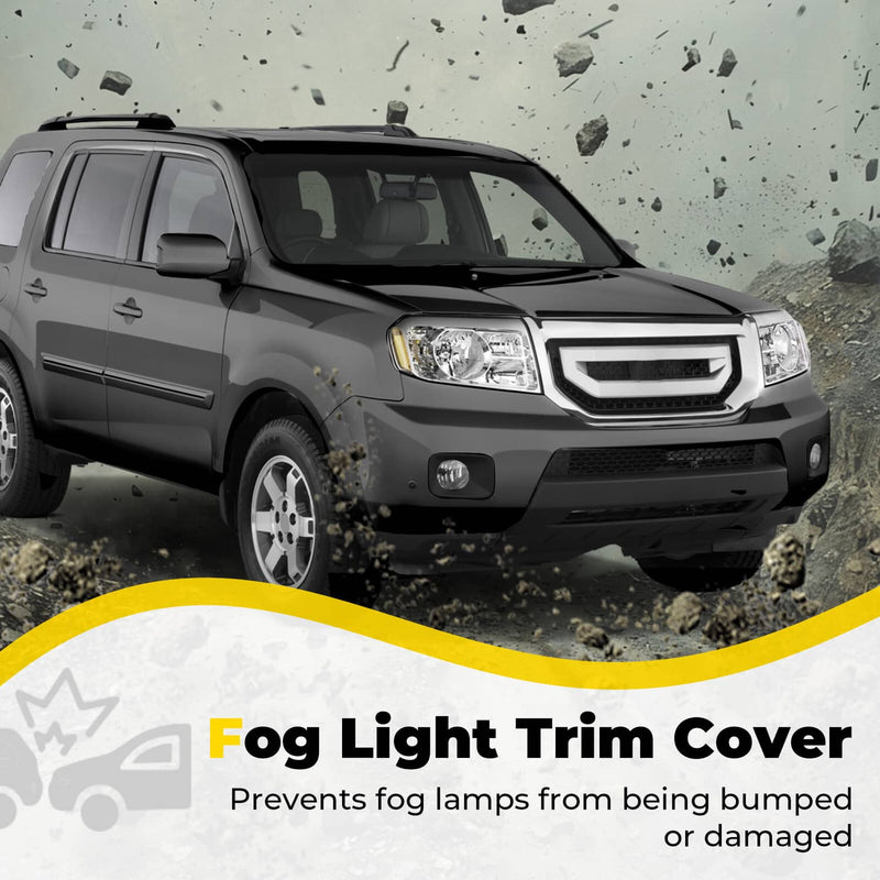 DURAFORCE Fog Light Trim Cover for Honda Pilot 2009 2010 2011 Black Driver & Passenger